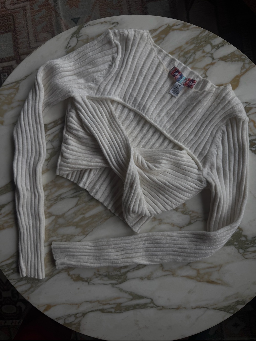 Urban Outfitters white Cut out Ribbed Wrap crop Sweater